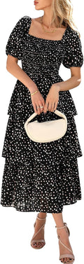 Womens Square Neck Smocked Floral Maxi Dress - Flowy Boho Fit