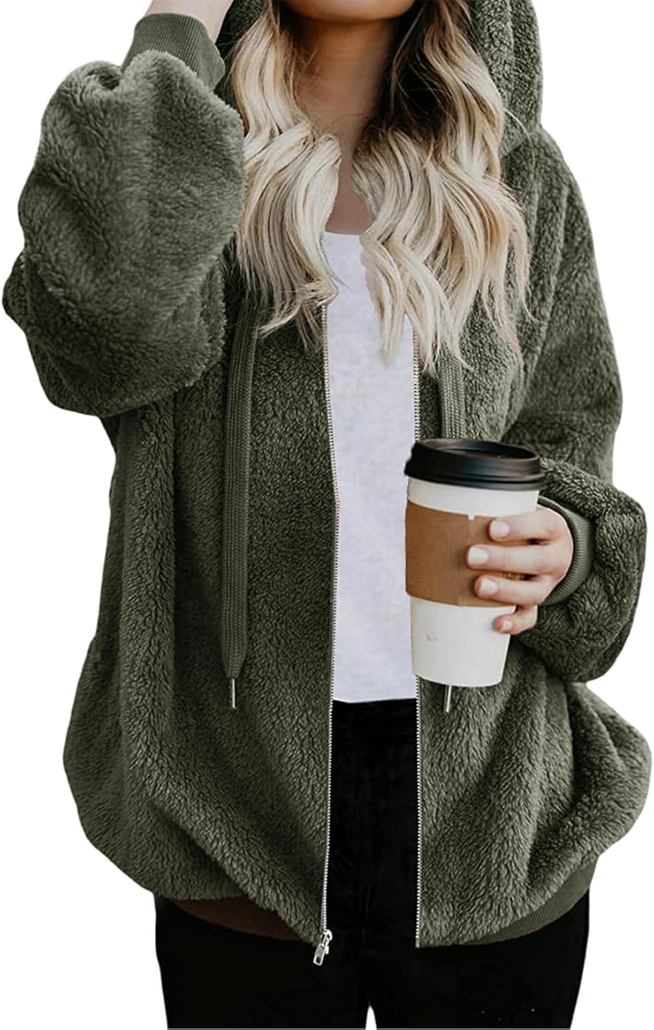 Nirovien Womens Sherpa Jacket Cozy Zip Up Hoodie for Winter