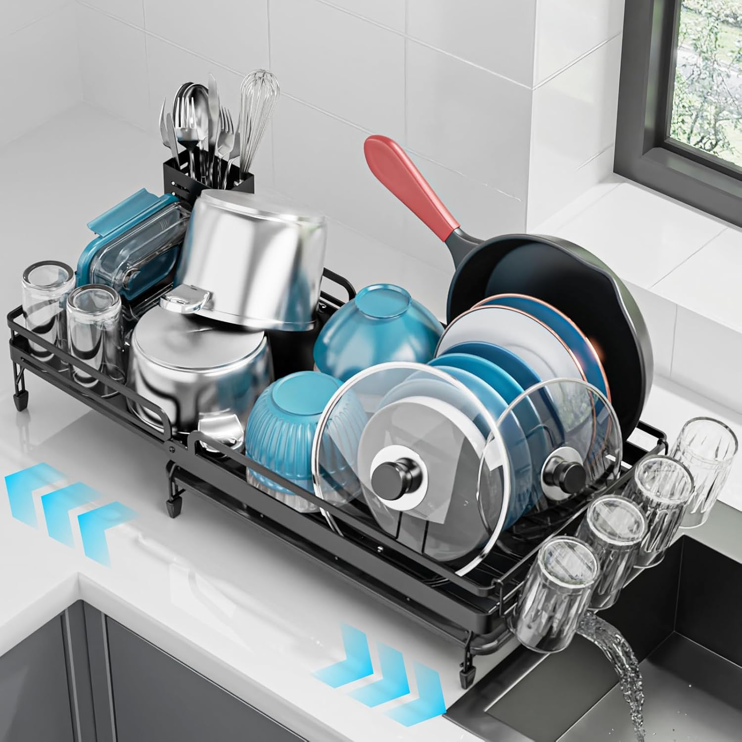 GSlife Large Expandable Dish Drying Rack for Kitchen Counter