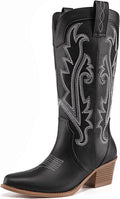 Cowboy Boots for Women Vintage Embroidered Mid Calf Boot - Comfortable