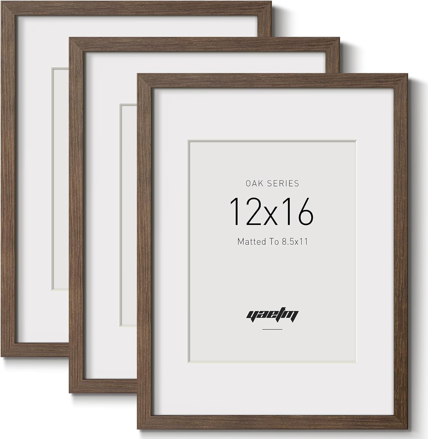 Yaetm 12x16 Picture Frame with Mat for 8.5x11 - Brown Walnut