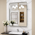 Brushed Nickel Bathroom Mirror 30x36 in Rounded Rectangle - Clear HD
