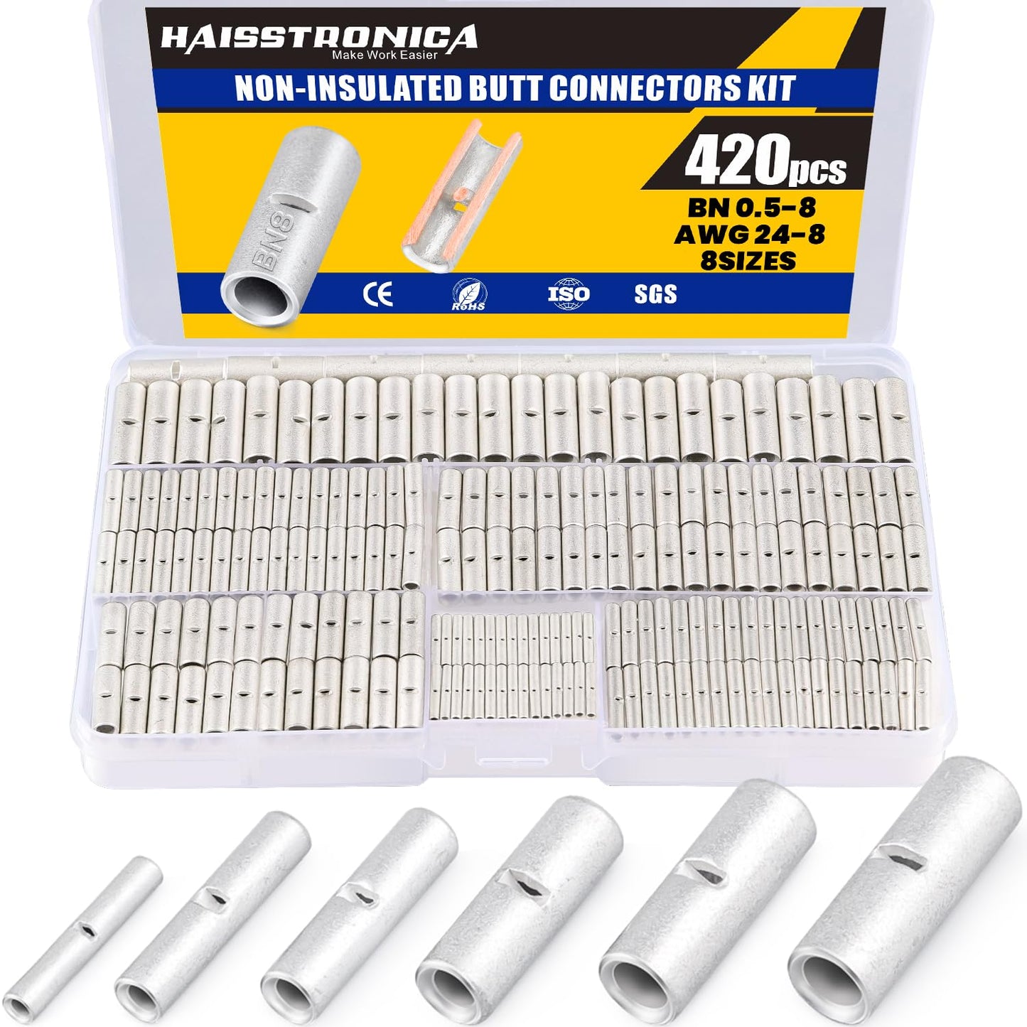 Haisstronica Non Insulated Butt Connectors Kit for Wiring