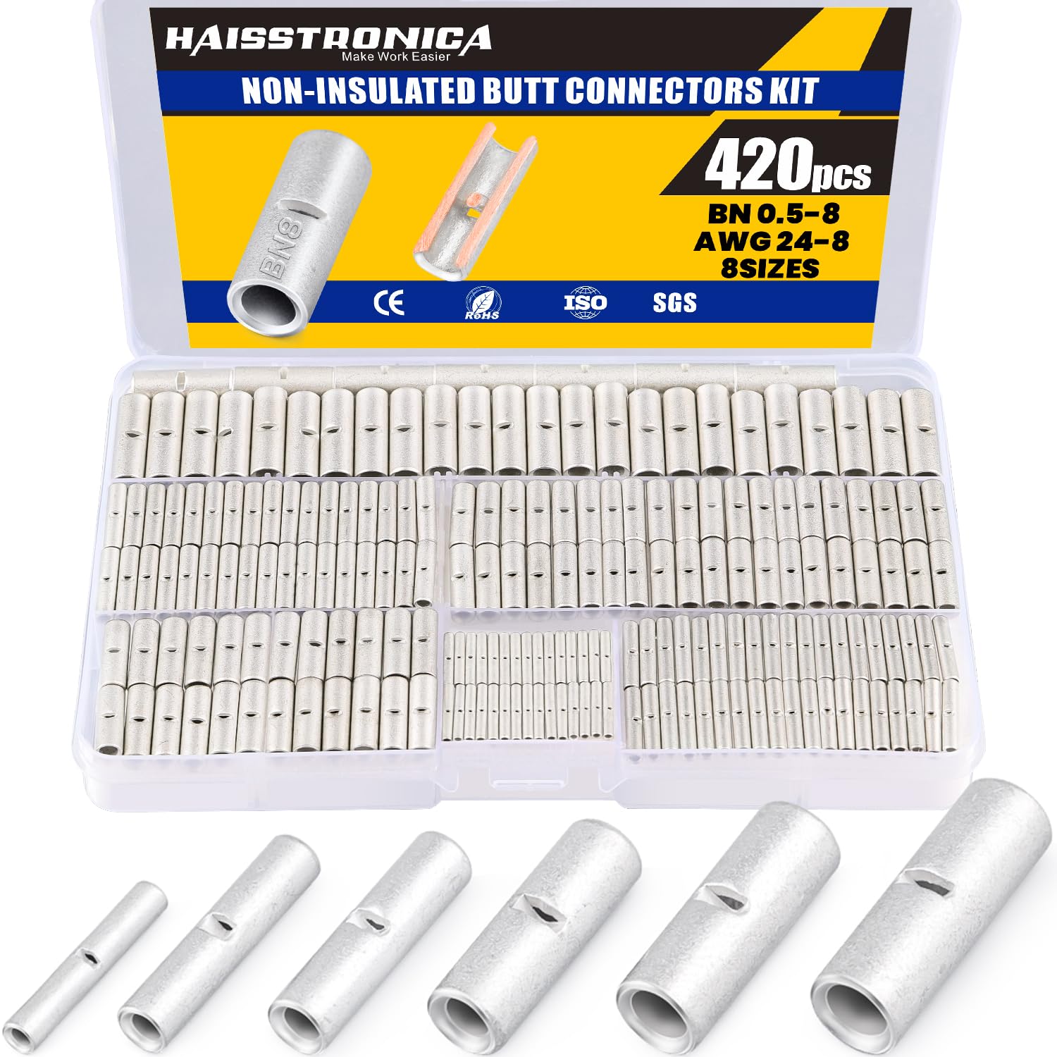 Haisstronica Non Insulated Butt Connectors Kit for Wiring
