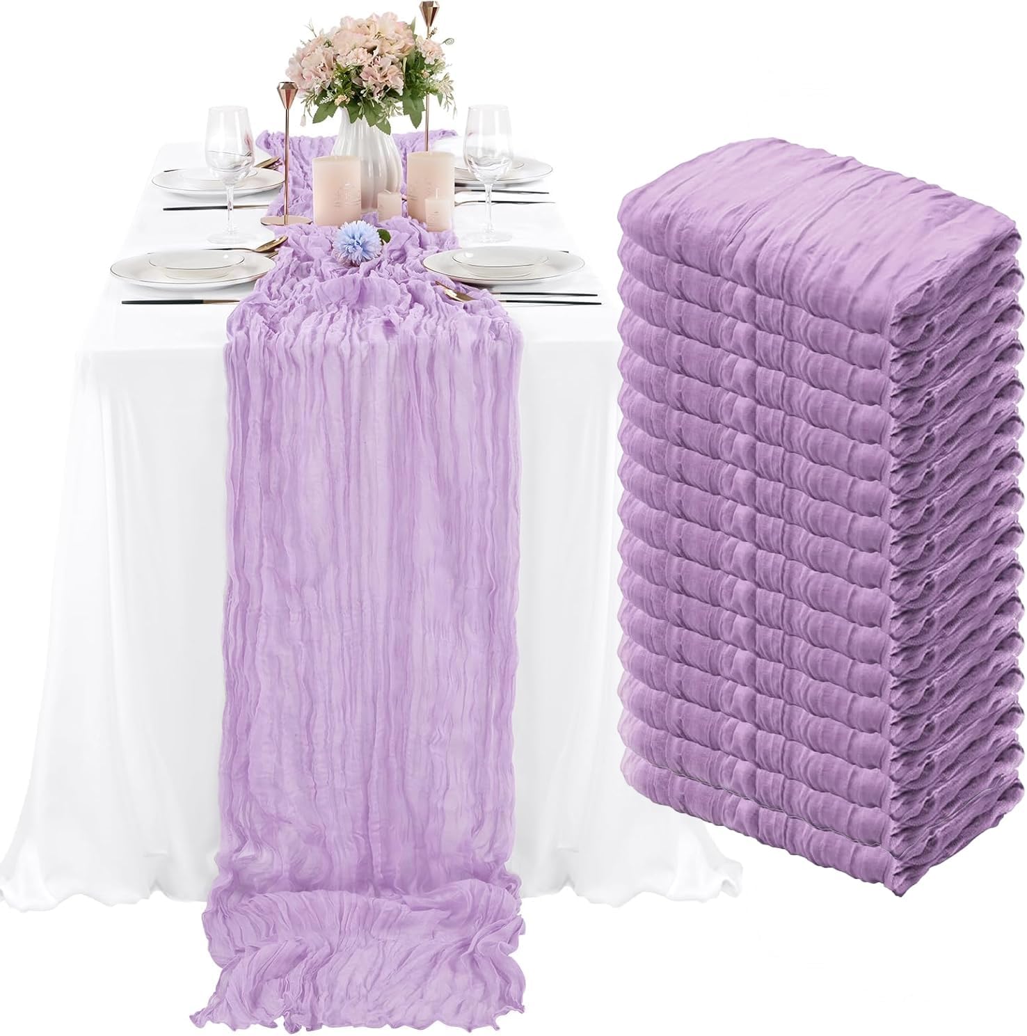 Elegant Lavender Cheesecloth Table Runner for Weddings & Parties