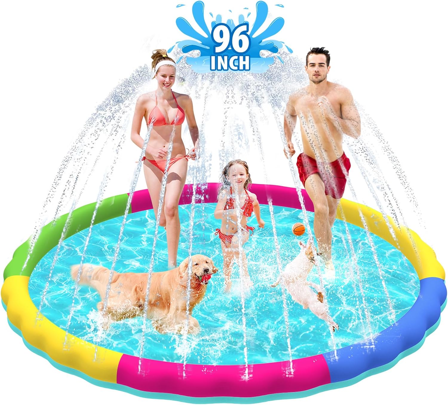 Raxurt Splash Pad for Kids and Dogs - 97 Inch Fun Water Toy