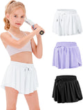 Stelle Girls Flowy Shorts with Pockets - 2 in 1 Athletic Running Skirt
