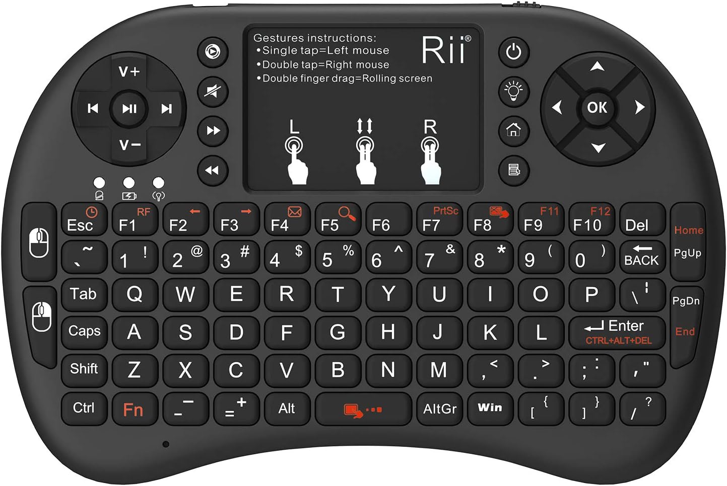 Rii Backlit Mini Wireless Keyboard - Remote Control for Multi Devices