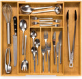 Silverware Drawer Organizer 18.5 in Depth - Expandable Bamboo Tray