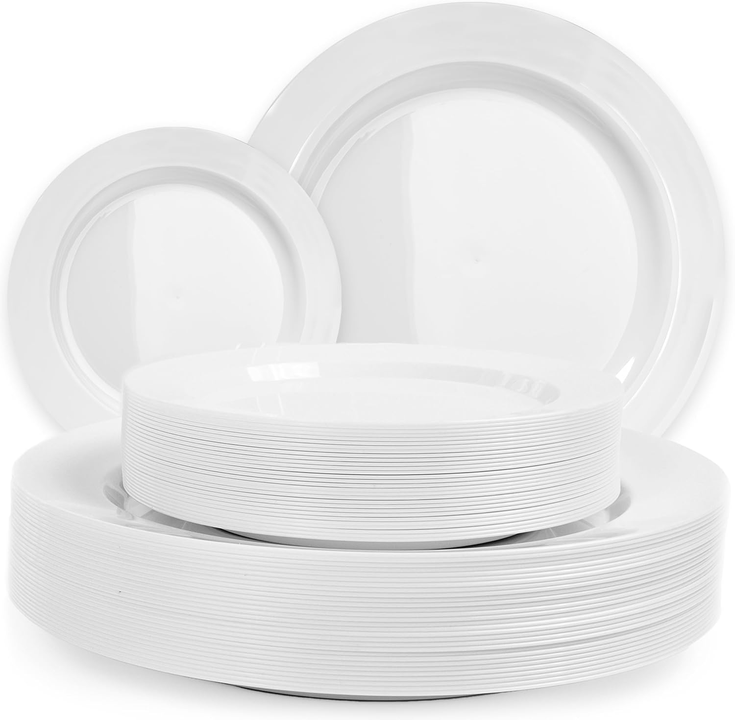 120 White Plastic Plates Disposable for Elegant Parties and Events