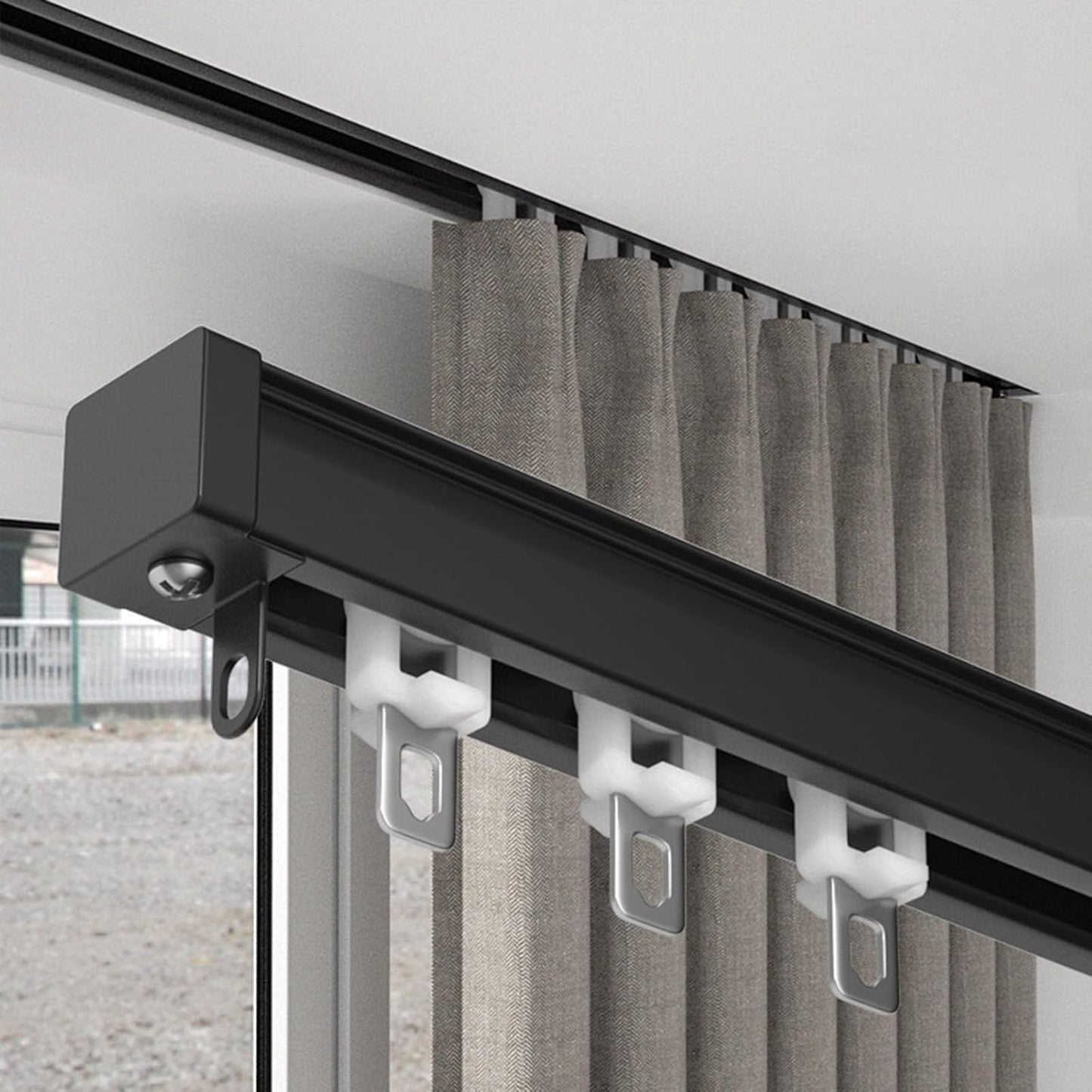 Invisible Heavy-duty Ceiling Curtain Track - Easy Install - Black - LTSRLL