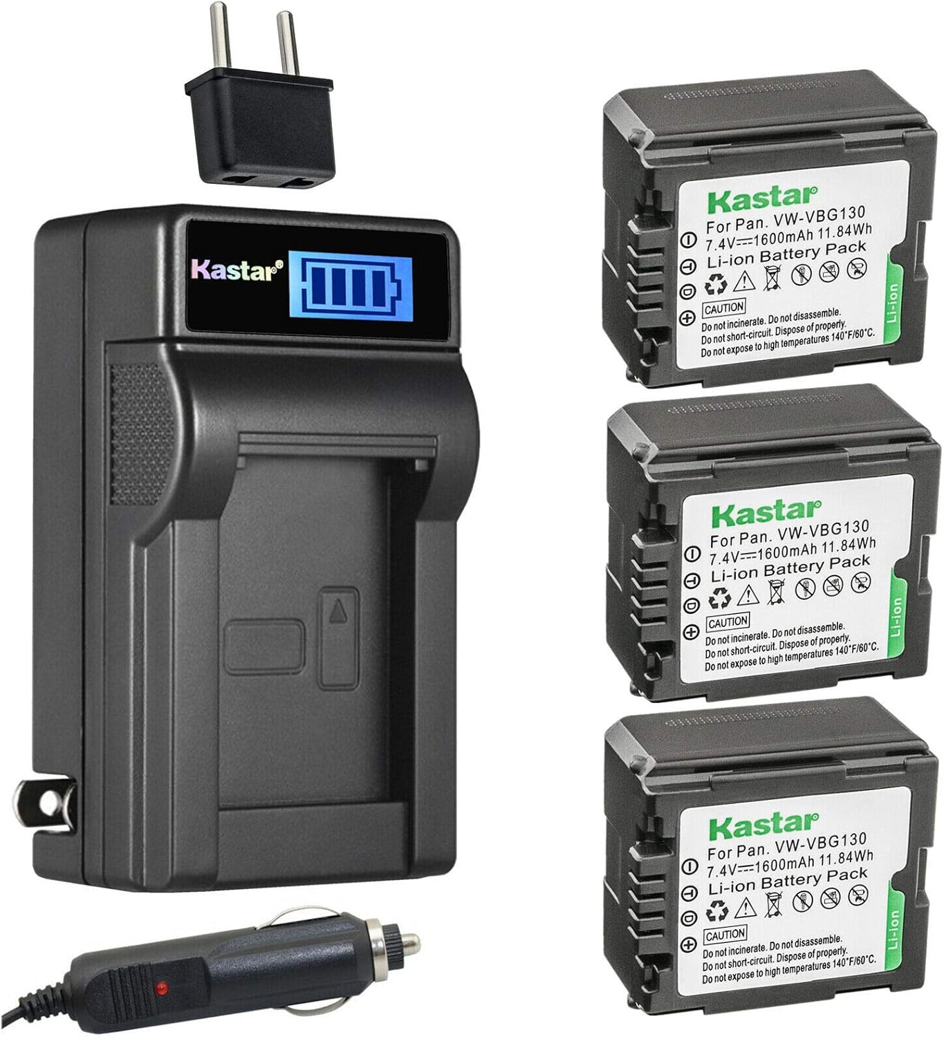 Kastar 3-Pack VW-VBG130 Battery and LCD Charger for Panasonic