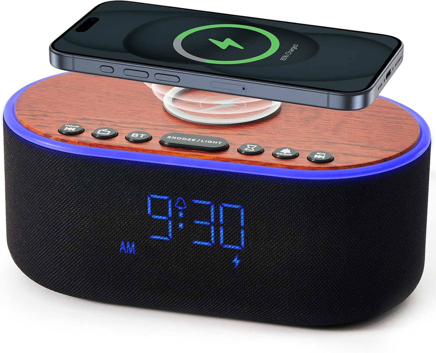 uscce Alarm Clock Bluetooth FM Radio with Fast Wireless Charging