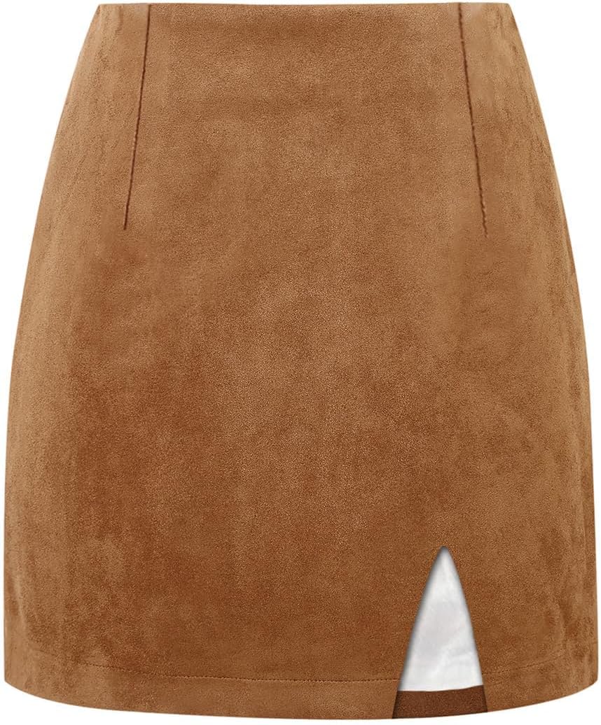 Plaid Mini Skirts for Womens High Waisted with Slit Design