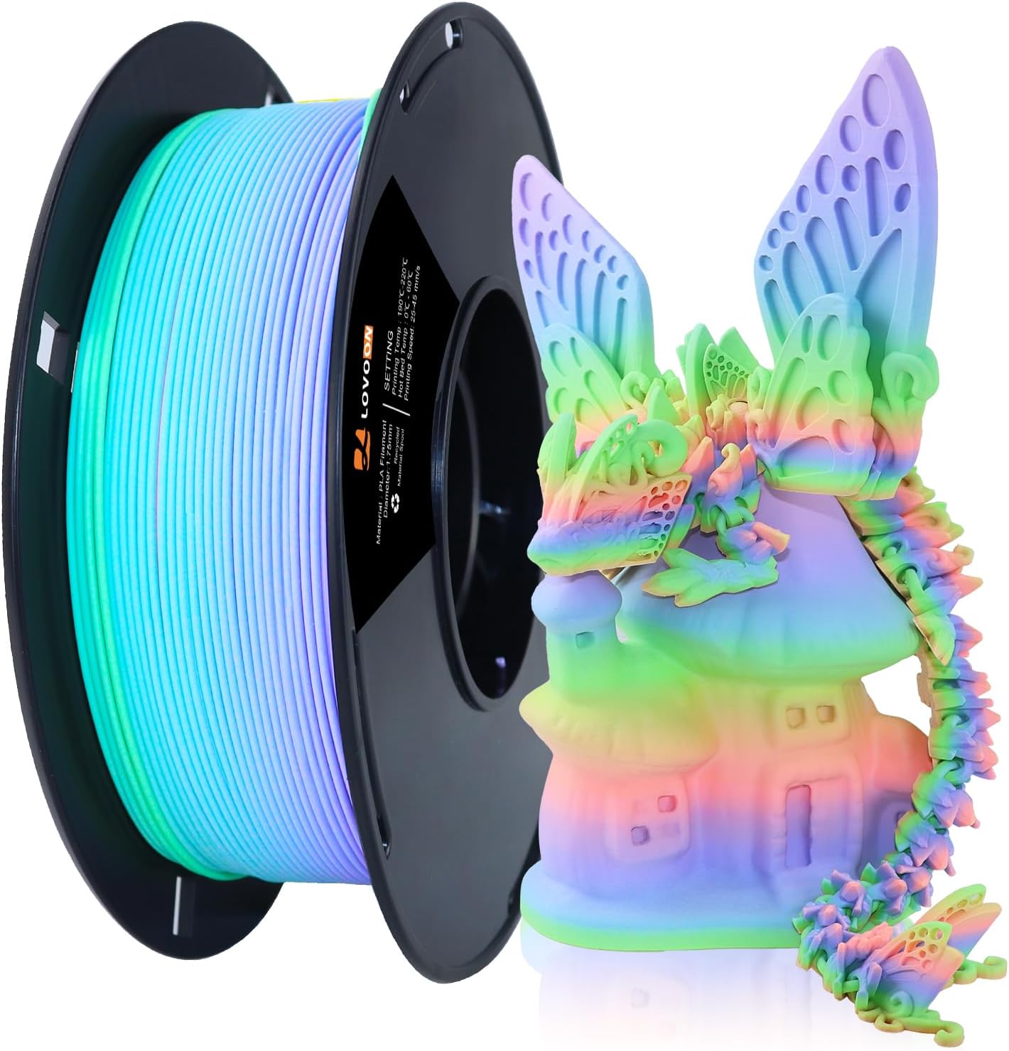 LOVOON Rainbow PLA Filament 1.75mm for Colorful 3D Printing