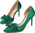 Womens Bow Heels Closed Pointed Toe Stiletto Slip on Wedding Pumps is