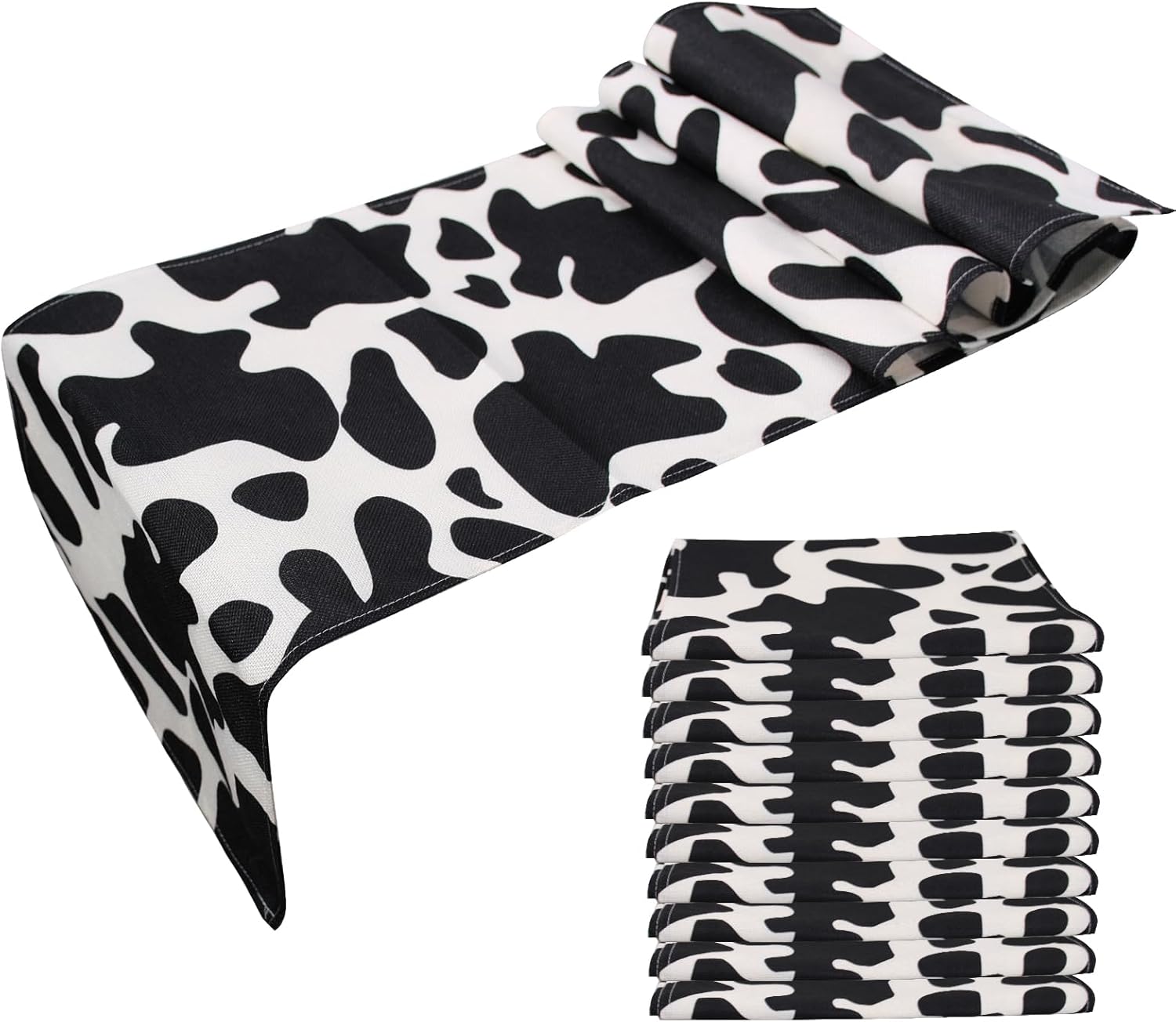 10 Pcs Linen Cow Print Table Runner for Farm Themed Parties