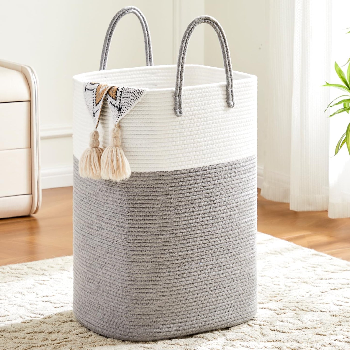 Woven Cotton Rope Laundry Hamper for Versatile Storage Needs