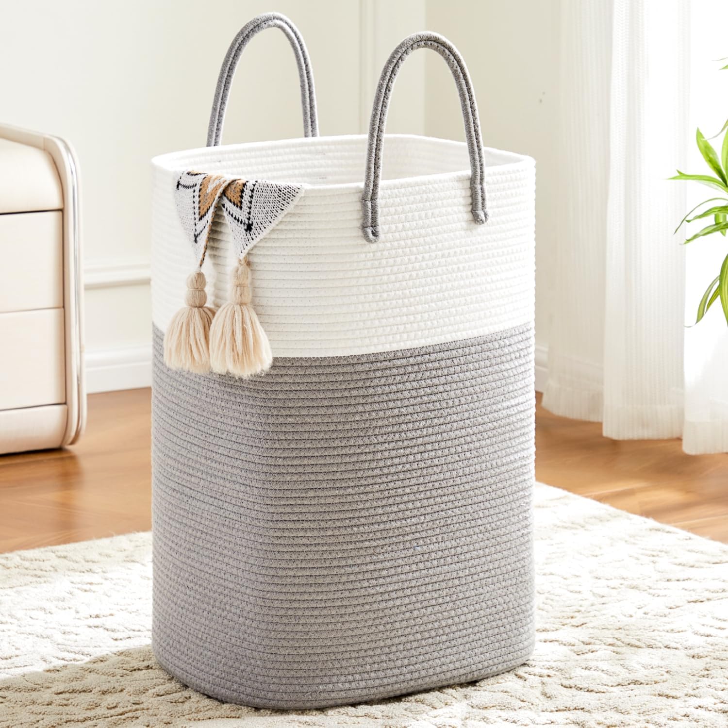 Woven Cotton Rope Laundry Hamper for Versatile Storage Needs