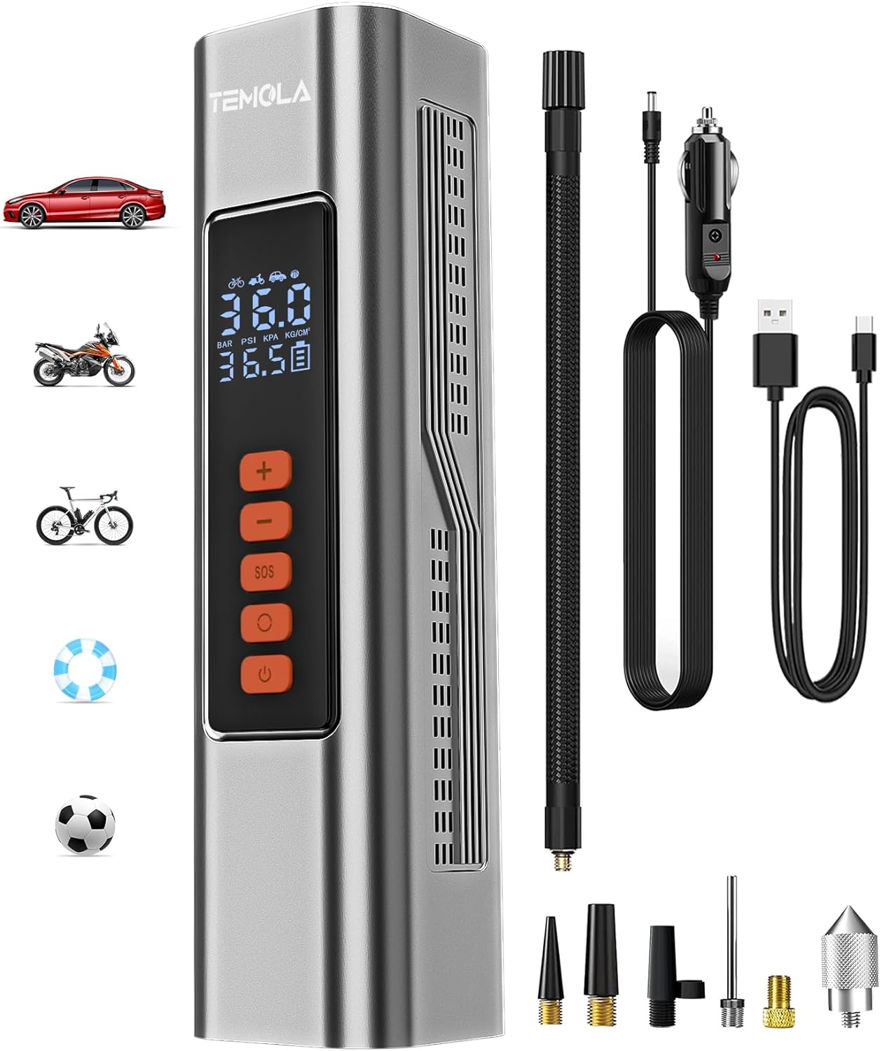 TEMOLA Portable Tire Inflator - 150 PSI Air Pump