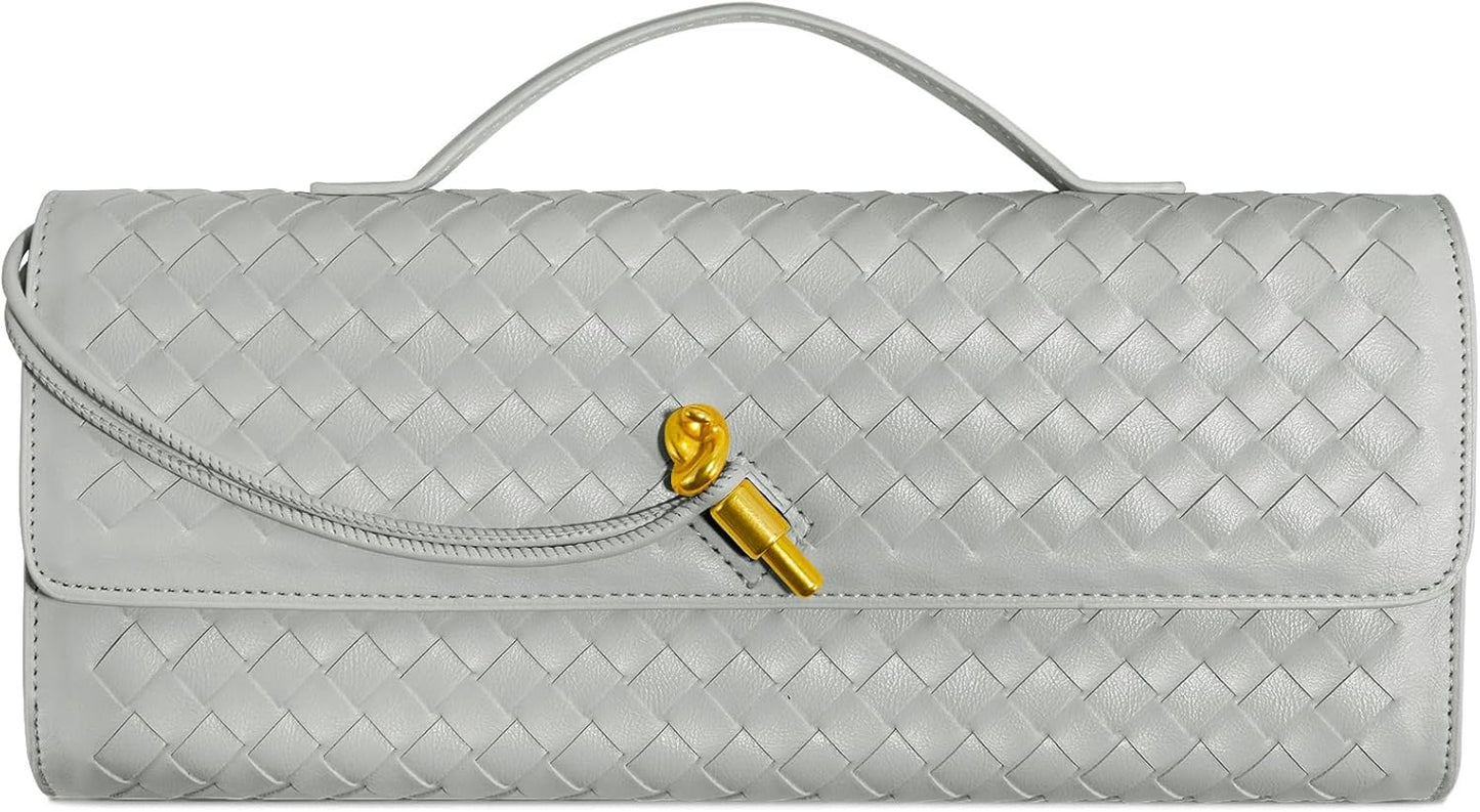Woven Clutch Purses for Women, Elegant Leather Evening Bag