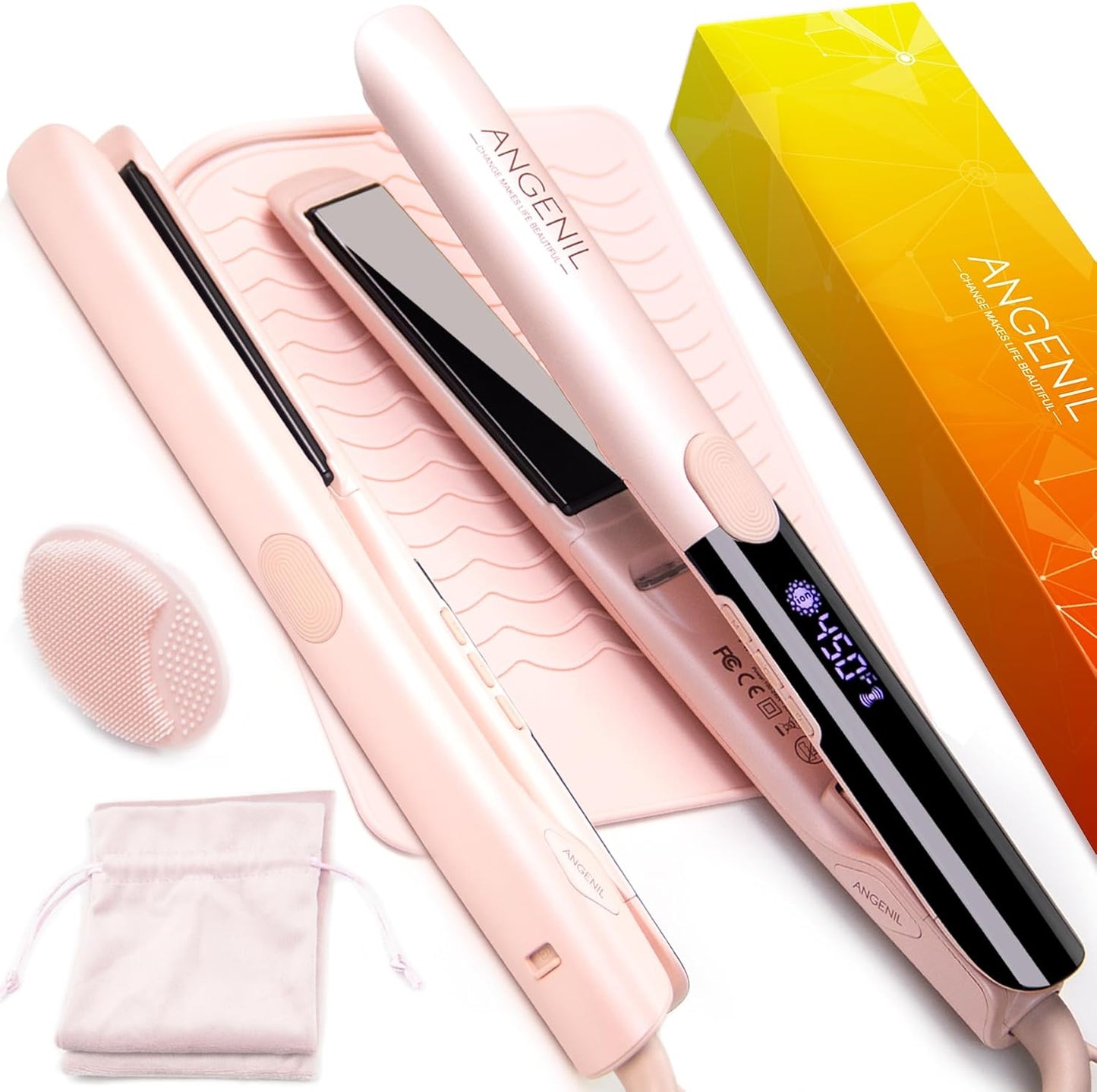 Pro Round Pink Dual Voltage Hair Straightener with LCD Display