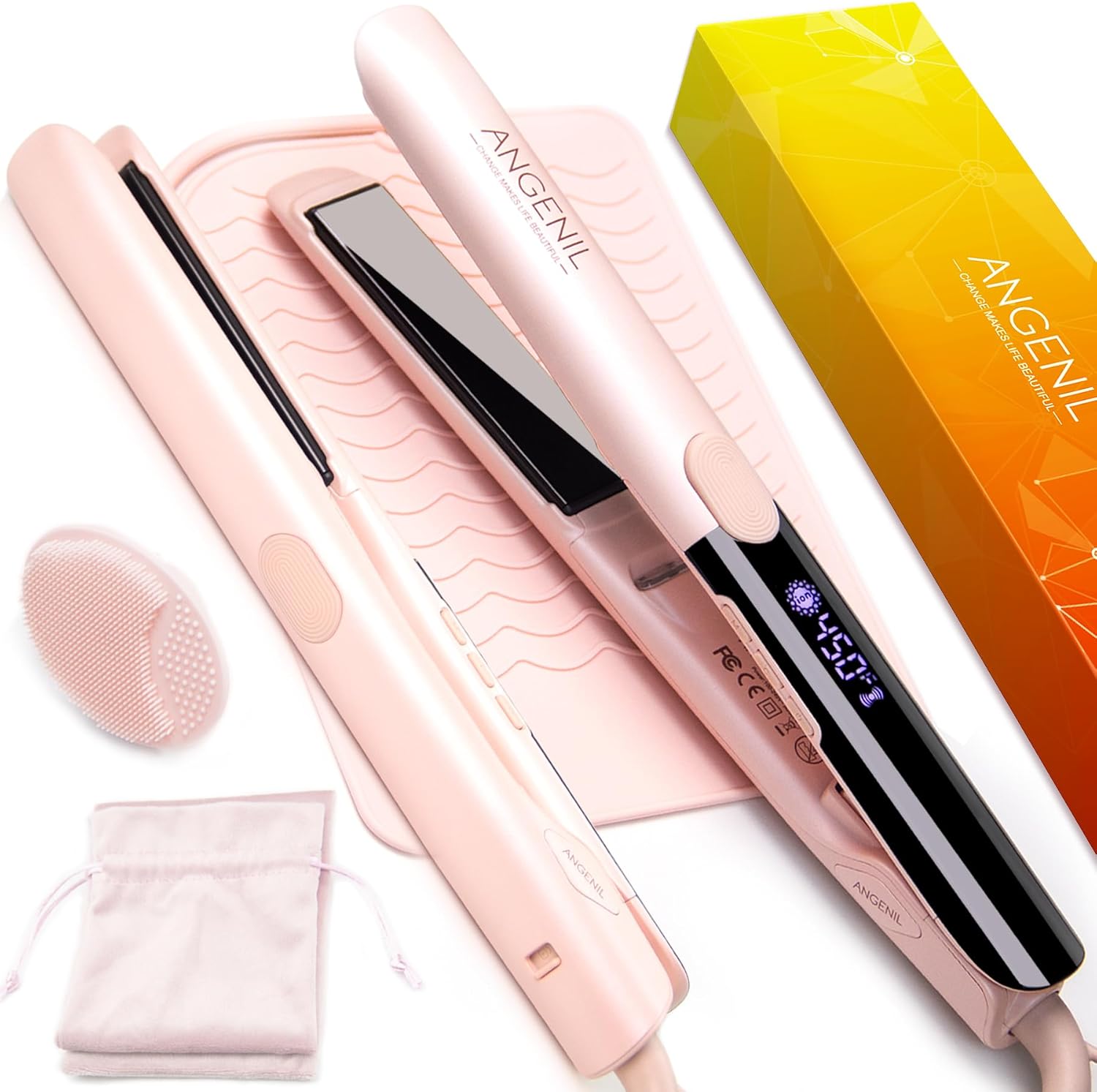 Pro Round Pink Dual Voltage Hair Straightener with LCD Display