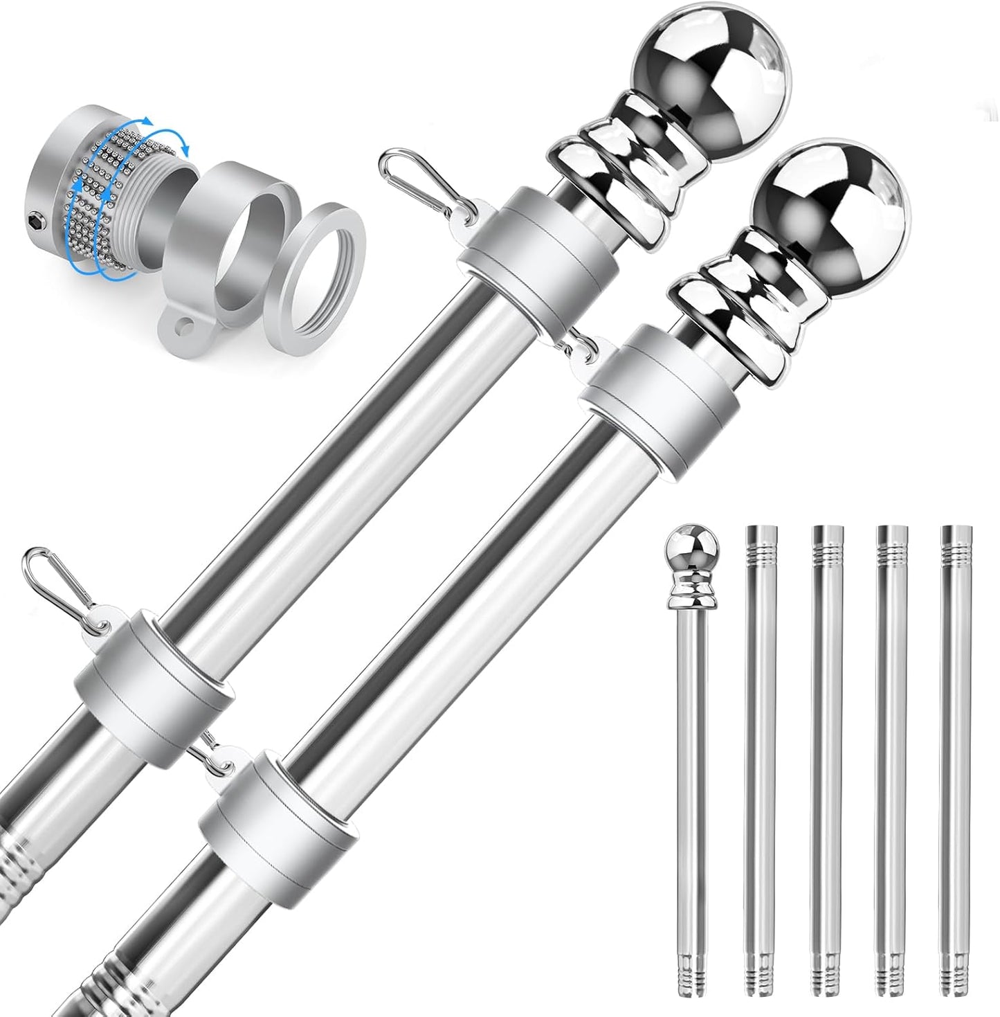 2 Set 304 Stainless Steel Flag Poles for Outdoor Use, 6 FT
