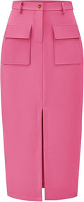 KIRUNDO Midi Skirt for Women High Waisted Cargo Pencil Slit Novelty