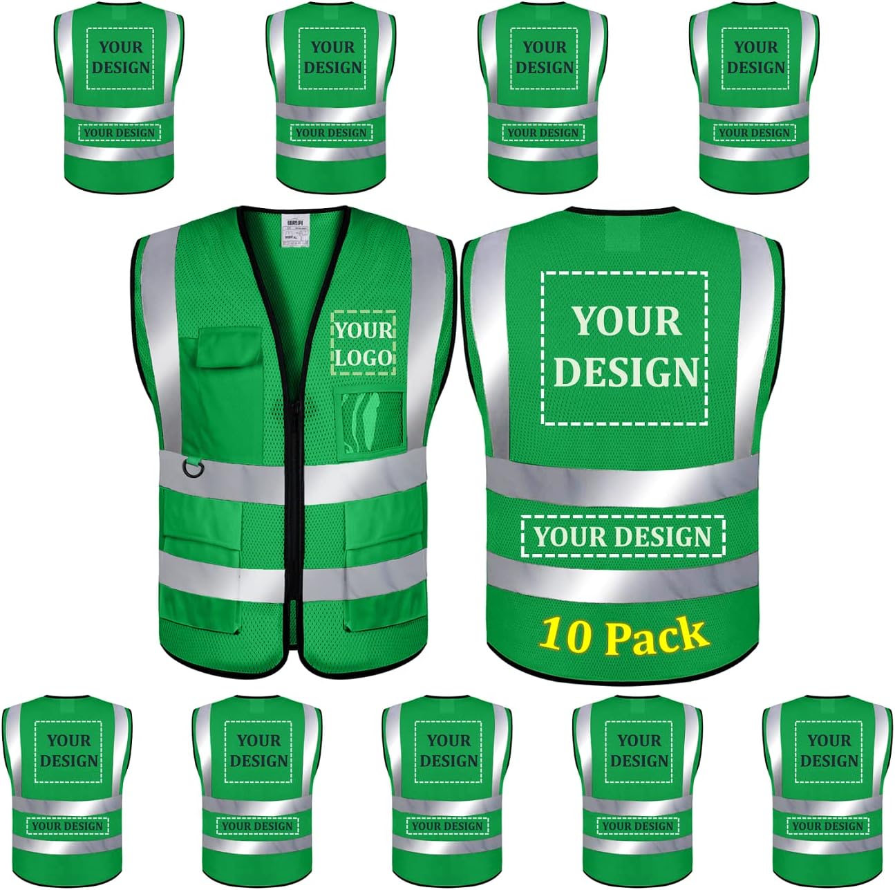 10 Pack Mesh Safety Vest with Custom Logo for High Visibility
