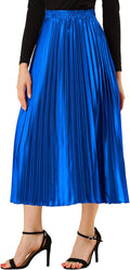Allegra K Pleated Midi Skirt High Waist A Line - Metallic Shine