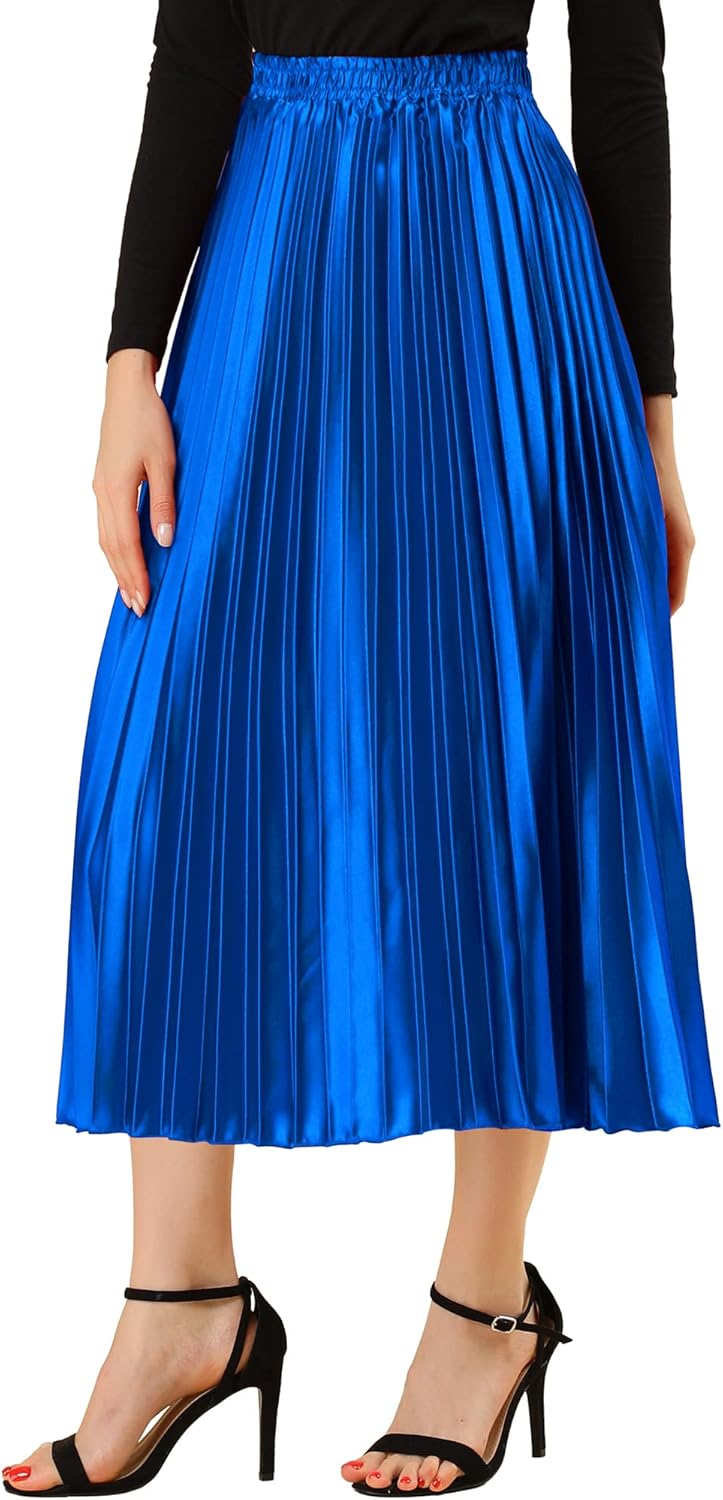 Allegra K Women Pleated Skirt Midi Length High Waisted A Line