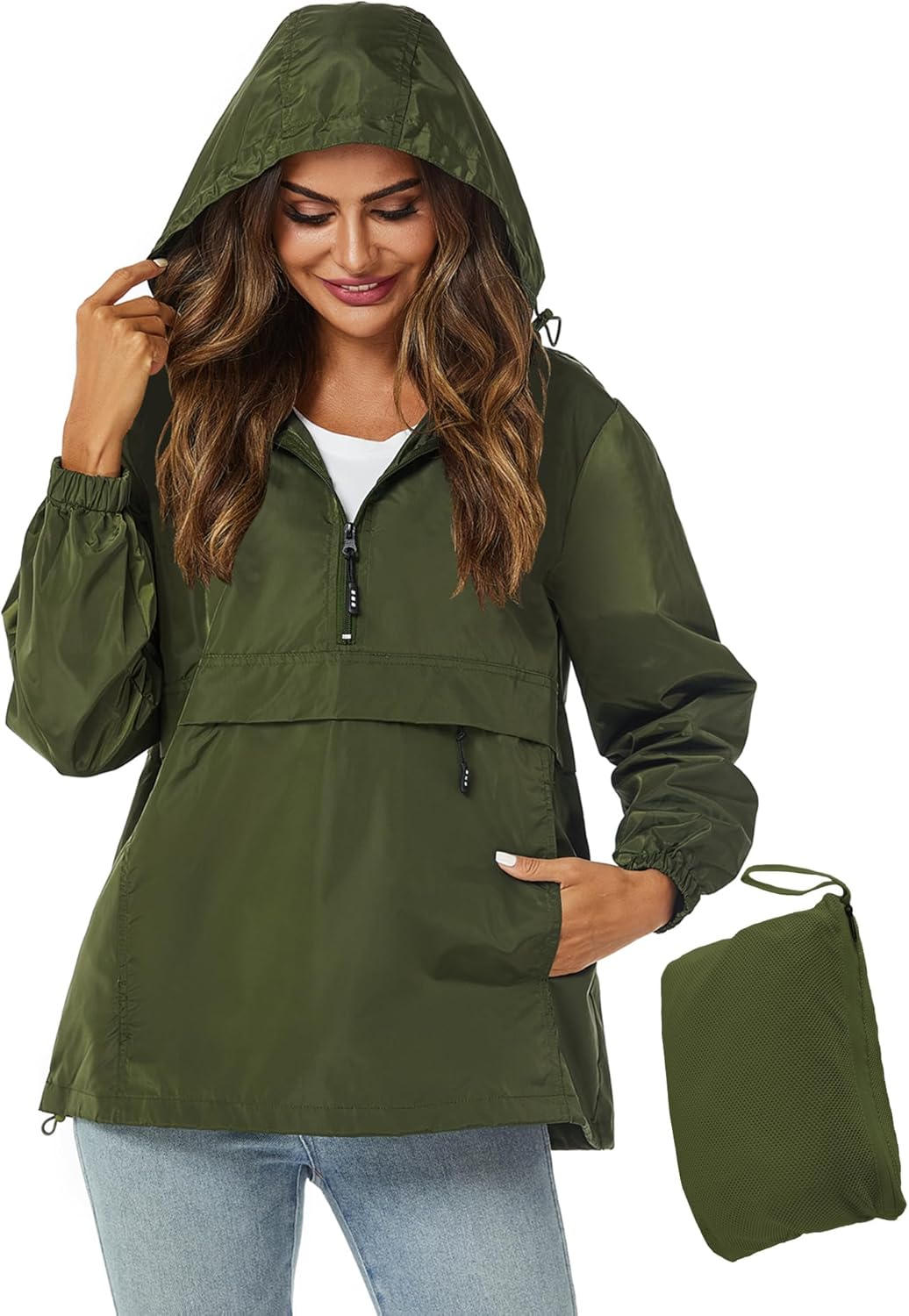 Womens Lightweight Waterproof Rain Jacket with Hood for Outdoor