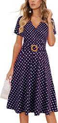 Women's Criss-Cross V Neck Fit and Flare Tea Dress with Pockets feels
