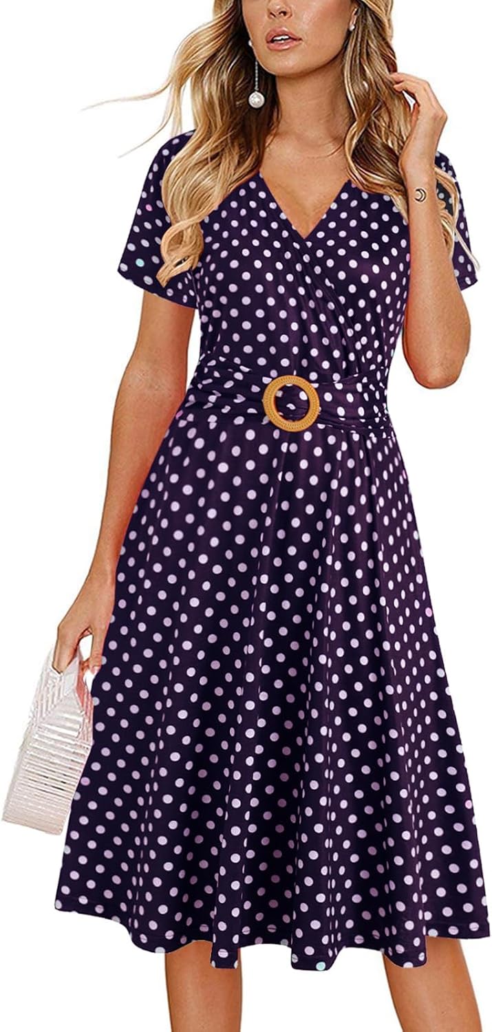Elegant Criss-Cross V Neck Vintage Tea Dress with Pockets