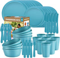 Plastic Dinnerware Sets 40-Piece Blue Plates and Bowls Set - Durable