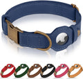AirTag Dog Collar Genuine Leather with AirTag Holder - Smoky Blue XL