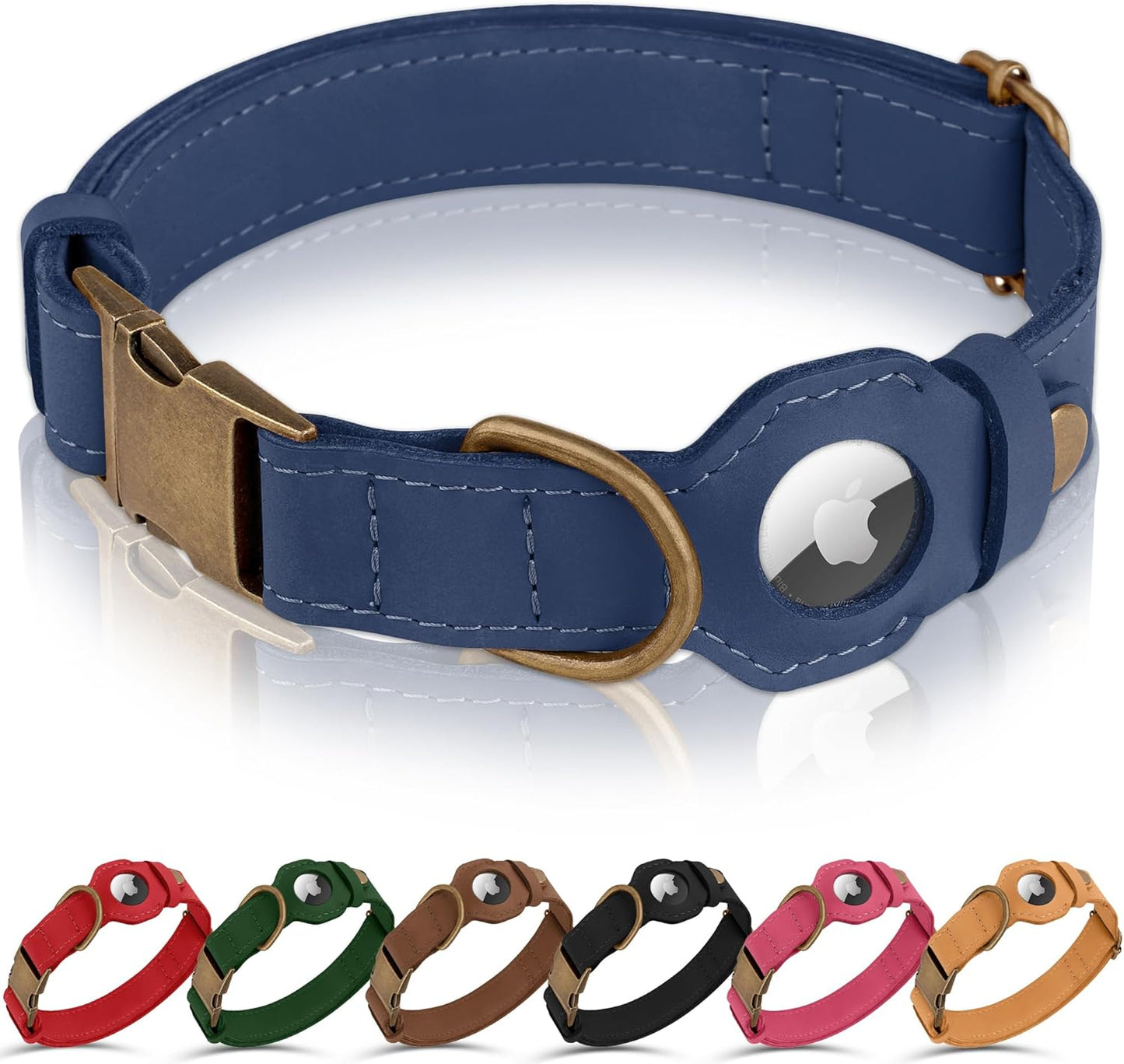 AirTag Dog Collar with Genuine Leather and Metal Buckle for Pets