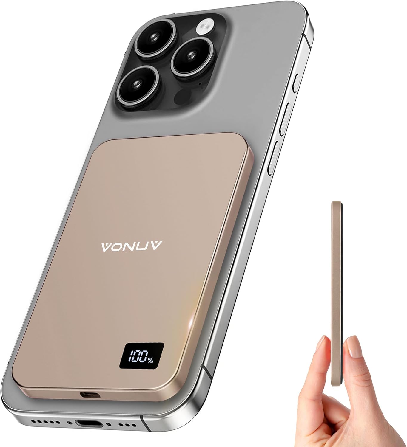 VONUV 5000mAh Wireless Fast Charger - Ultra Slim Gold