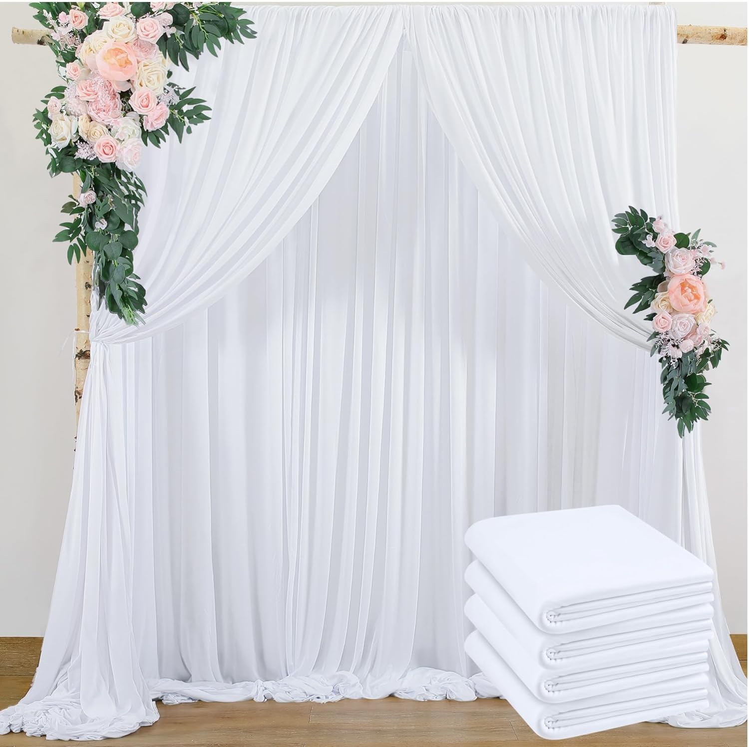 White Wrinkle-Free Wedding Backdrop Set - gogoparti
