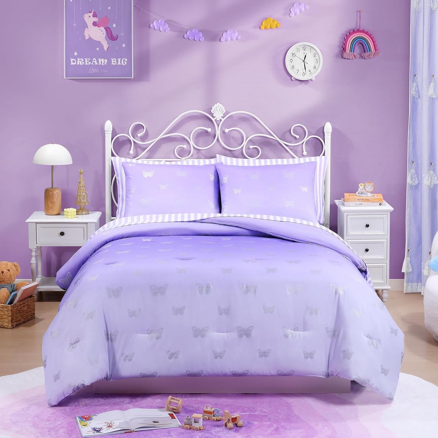 Twin Comforter Set with Sheets for Girls - Charming Purple Design