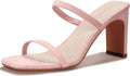 Carcuume Women's Square Toe Two Strap Block Heels Sandals Clothing