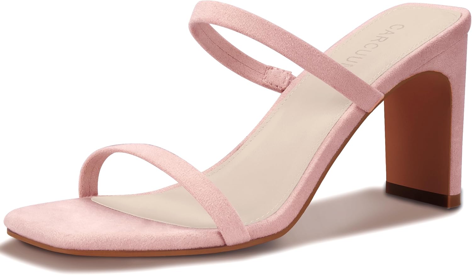 Carcuume Women's Square Toe Two Strap Open Toe Block Heels Sandals