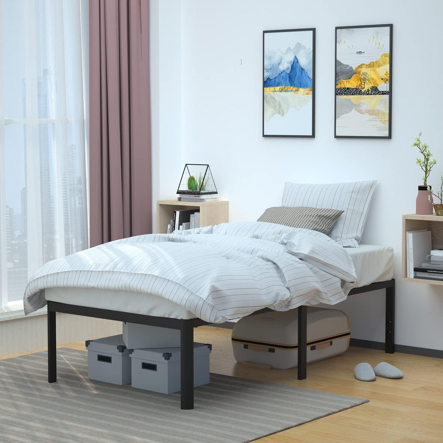 Sturdy Heavy-Duty Non-Slip Twin Bed Frame with Storage Space