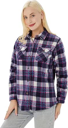 Womens Sherpa Fleece Lined Flannel Shirt Jacket for Warmth