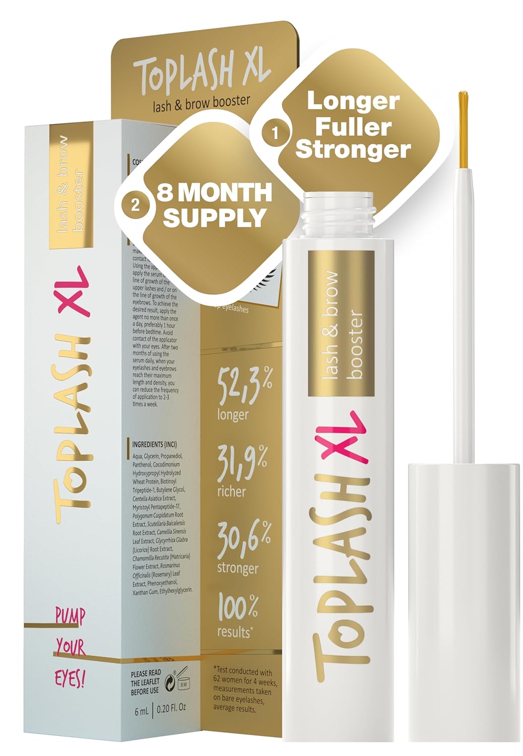 TOPLASH XL Lash and Brow Booster for Thicker, Healthier Lashes