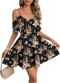 Boho Floral Cold Shoulder Mini Dress - Flowy Ruffle A Line