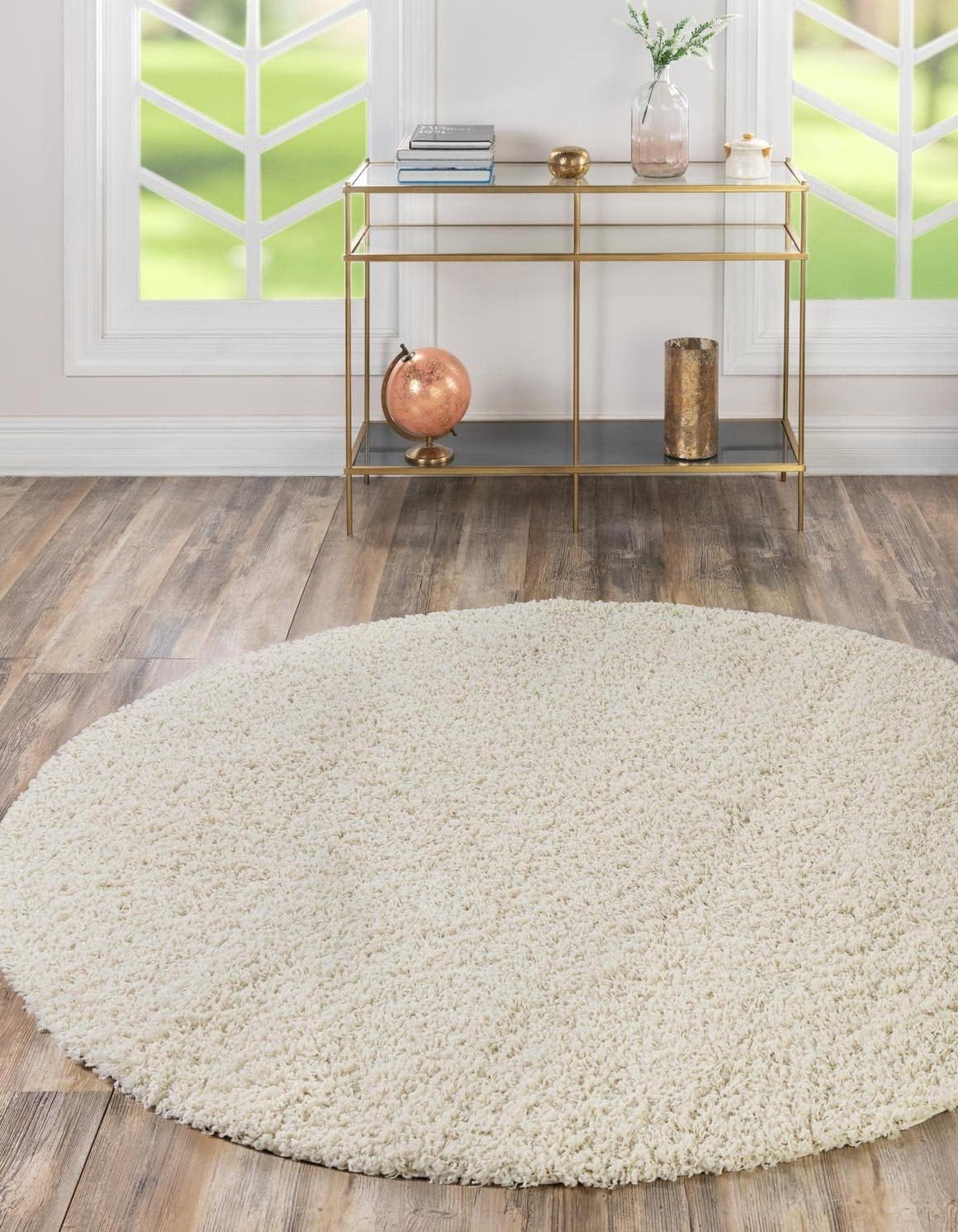 Unique Loom Solid Shag Collection Area Rug in Pure Ivory 5ft 3
