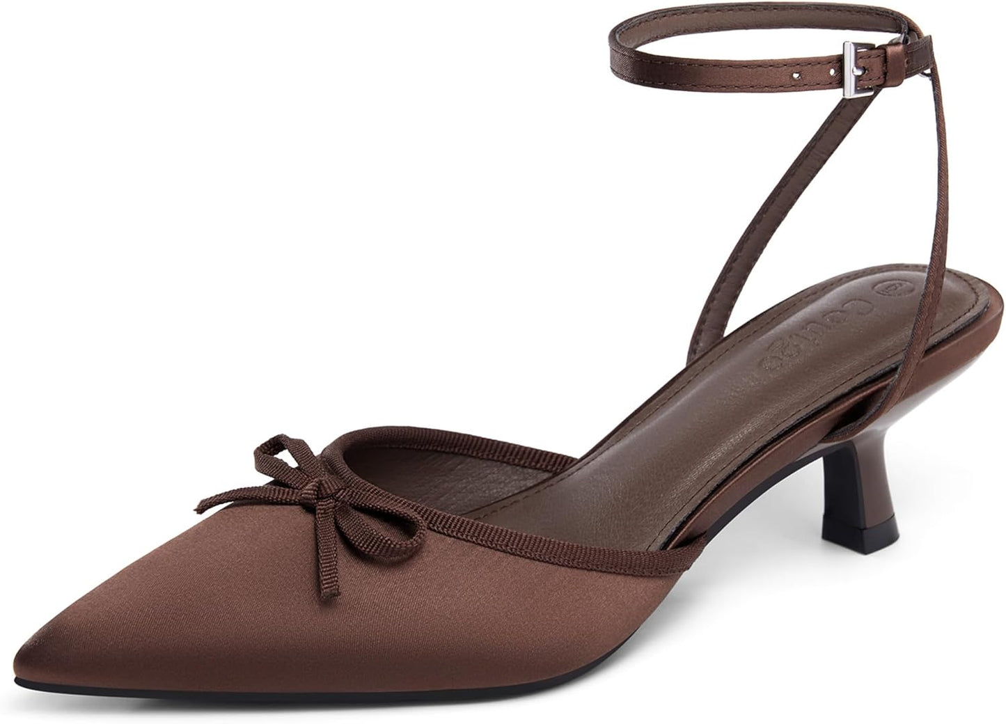 Coutgo Satin Kitten Low Heels with Bow for Elegant Occasions