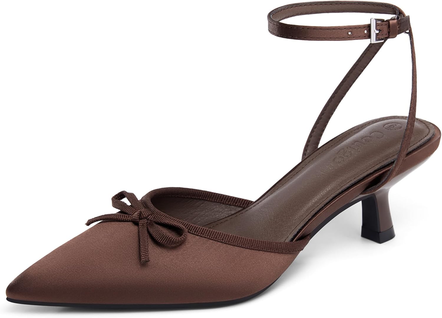 Coutgo Satin Kitten Low Heels with Bow for Elegant Occasions